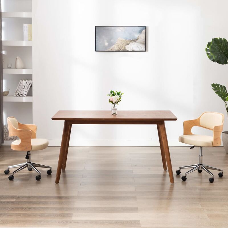 

Silla de oficina giratoria madera curvada cuero sintético crema