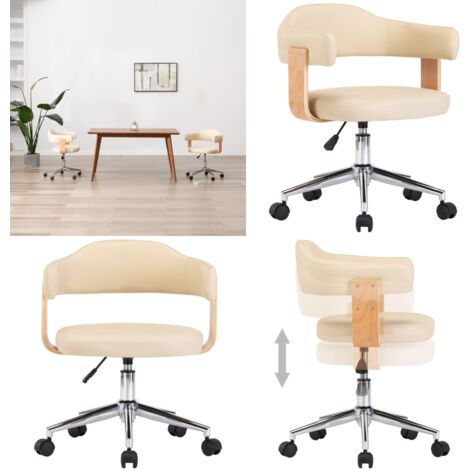 Silla de oficina giratoria madera curvada cuero sintético crema - Silla de oficina - Silla ergonómica