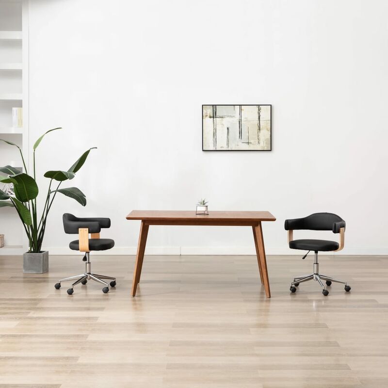 

Silla de oficina giratoria madera curvada cuero sintético negro