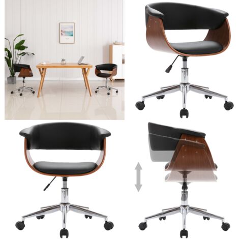 Silla de oficina giratoria madera curvada cuero sintético negro - Silla de oficina - Silla de comedor