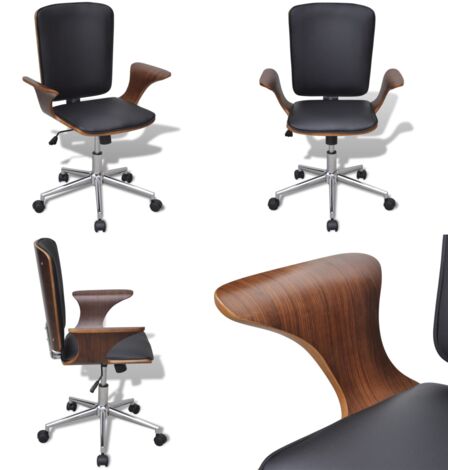 Silla de oficina giratoria madera curvada y cuero artificial - Silla de oficina ergonómica - Silla de oficina con respaldo curvo