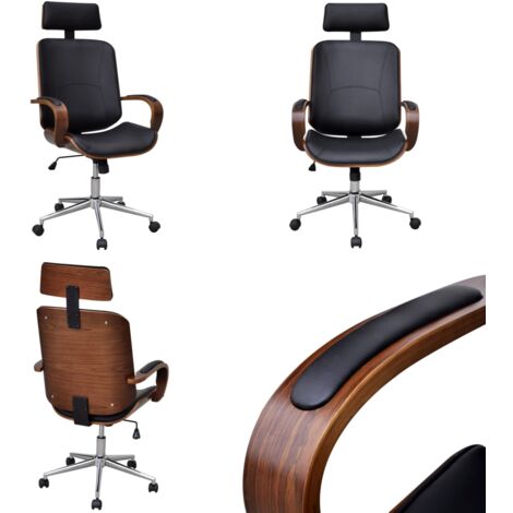 Silla de oficina giratoria madera curvada y cuero artificial - Silla ergonómica - Silla de oficina con respaldo