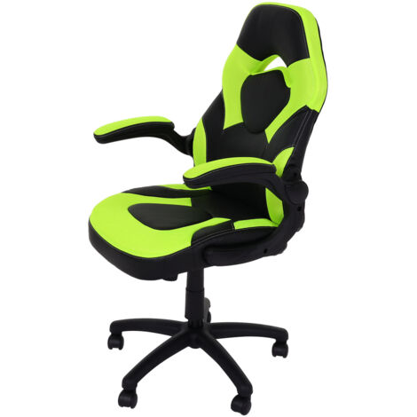 Silla de oficina giratoria silla gaming con reposabrazos regulable en altura en PVC negro-verde 040006227