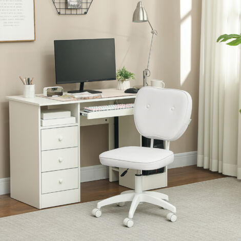 Silla de Oficina Giratoria Tapizada en PU con Altura Ajustable Sin Brazos Carga 120 kg 46x59x82-92 cm Blanco