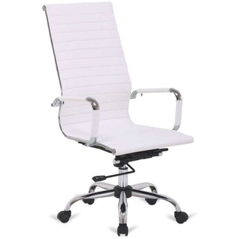 Silla de oficina giratoria y elevable París alta. Acabado en blanco. 54 cm(ancho) 108-113.5 cm(altura) 66 cm(fondo)
