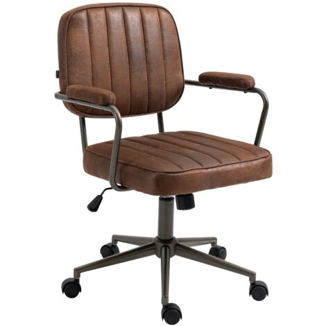 Silla de oficina industrial vintage con ruedas en sintético marrón envejecido, regulable en altura BUR10685