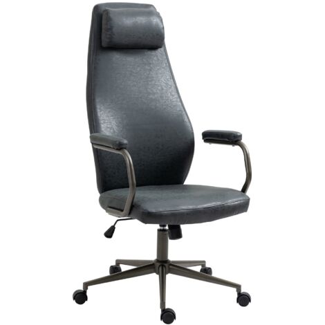 Silla de oficina industrial vintage con ruedas en sintético negro envejecido giratoria y regulable BUR10688