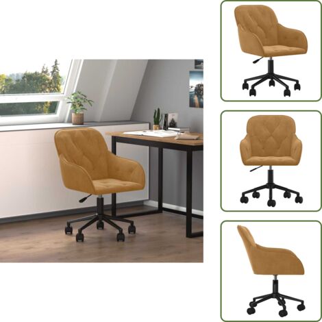 Silla de oficina marrón - vidaXL Silla de oficina giratoria de terciopelo marrón - Silla de oficina con ruedas
