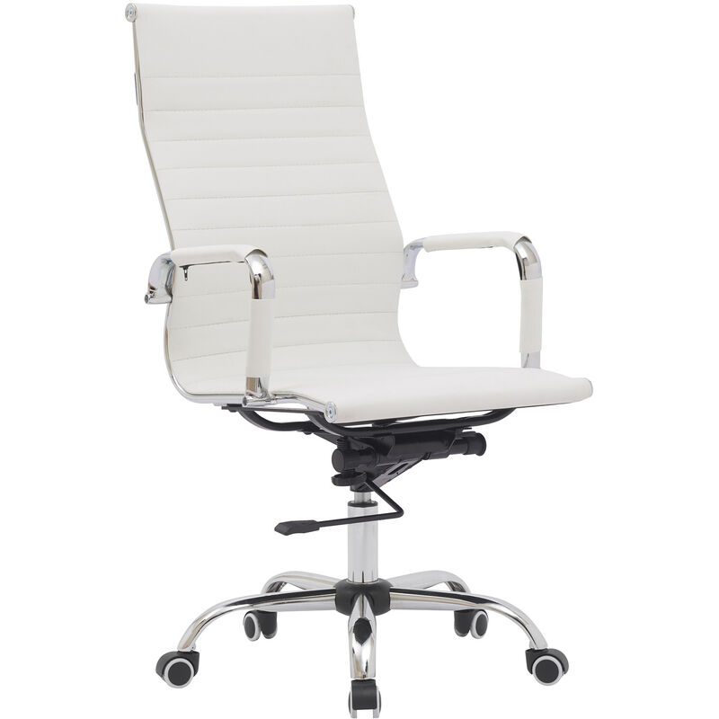 

Silla de oficina móvil simple moderna Base giratoria con respaldo alto y reposabrazos sobre ruedas universales, 55 x 45 x 109 cm, color Blancoo