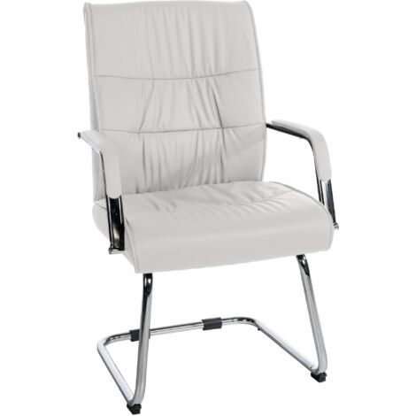 Silla de oficina para visitas con reposabrazos ergonómicos en piel sintética blanca estructura de metal cromado 100007583