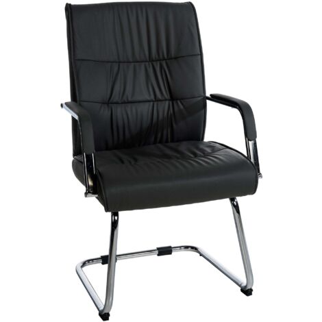 Silla de oficina para visitas con reposabrazos ergonómicos en piel sintética negra estructura de metal cromado 100007533