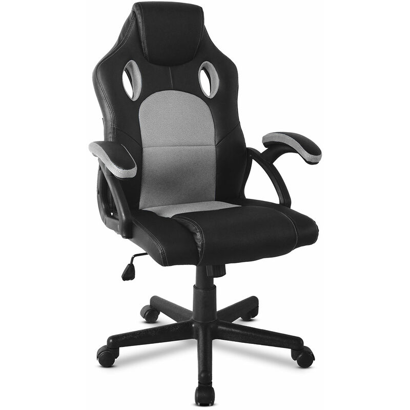 

Silla de oficina gaming y ergonomica, silla gamer para escritorio y ordenador con altura regulable, respaldo ajustable y reposabrazos acolchados,