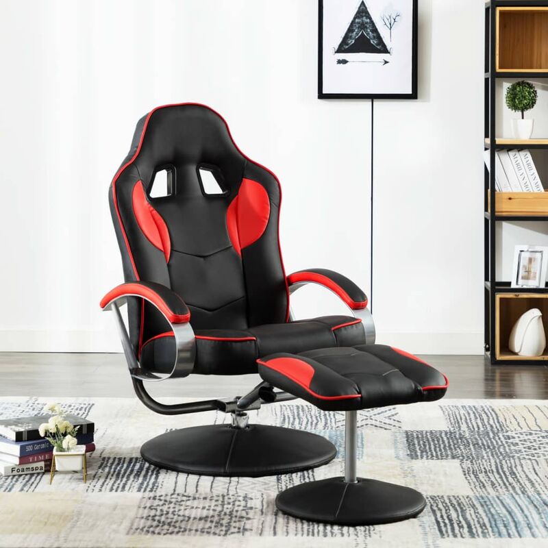 

Silla de oficina reclinable con reposapiés cuero sintético rojo