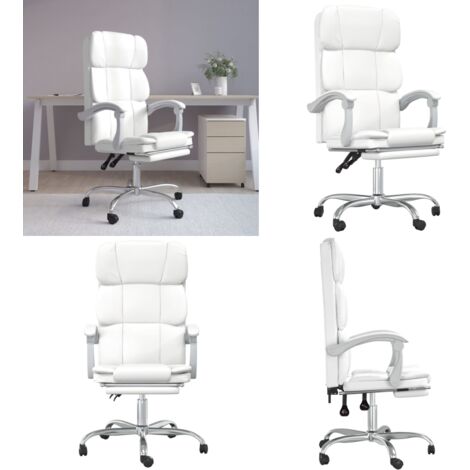 Silla de oficina reclinable cuero sintético blanco - Silla de oficina cuero sintético - Silla de oficina giratoria