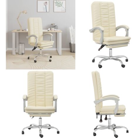Silla de oficina reclinable cuero sintético crema - Silla de oficina cuero sintético - Silla de oficina moderna