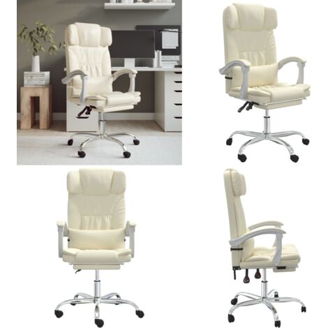 Silla de oficina reclinable cuero sintético crema - Silla de oficina cuero sintético - Silla de oficina moderna