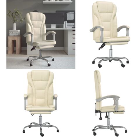 Silla de oficina reclinable cuero sintético crema - Silla de oficina cuero sintético - Silla de oficina moderna