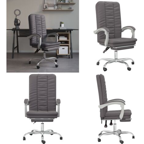 Silla de oficina reclinable cuero sintético gris - Silla de oficina cuero sintético - Silla de oficina gris