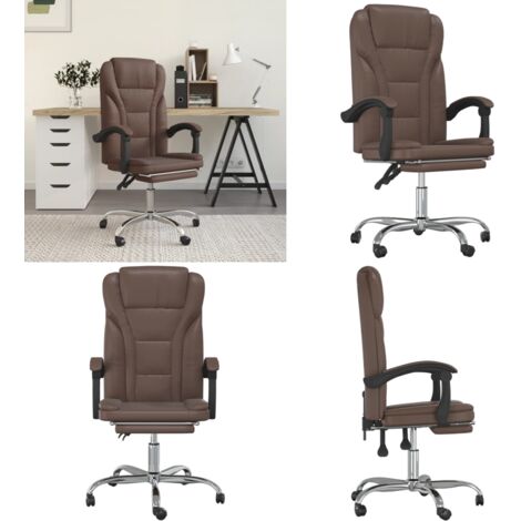 Silla de oficina reclinable cuero sintético marrón - Silla de oficina cuero sintético - Silla de oficina moderna