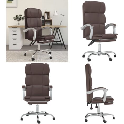 Silla de oficina reclinable cuero sintético marrón - Silla de oficina cuero sintético - Silla de oficina moderna