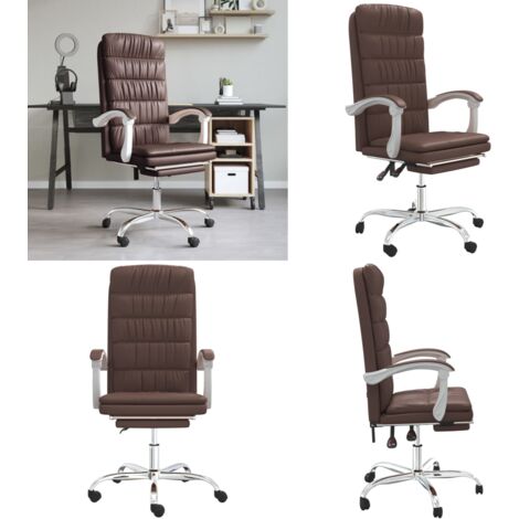 Silla de oficina reclinable cuero sintético marrón - Silla de oficina cuero sintético - Silla de oficina moderna