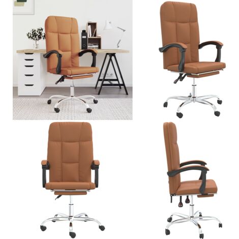 Silla de oficina reclinable cuero sintético marrón - Silla de oficina cuero sintético - Silla de oficina moderna