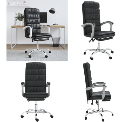 Silla de oficina reclinable cuero sintético negro - Silla de oficina cuero sintético - Silla de oficina moderna