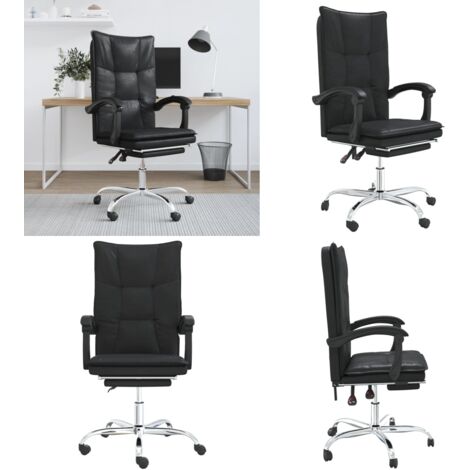 Silla de oficina reclinable cuero sintético negro - Silla de oficina cuero sintético - Silla de oficina moderna
