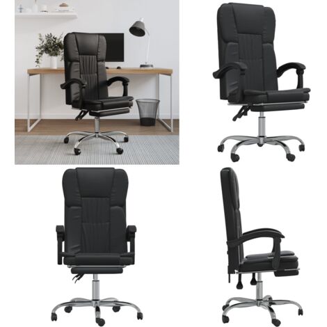 Silla de oficina reclinable cuero sintético negro - Silla de oficina cuero sintético - Silla de oficina moderna