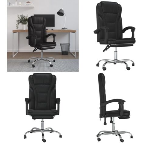 Silla de oficina reclinable cuero sintético negro - Silla de oficina cuero sintético - Silla de oficina moderna