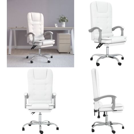 Silla de oficina reclinable masaje cuero sintético blanco - Silla de oficina con masaje - Silla de oficina cuero sintético