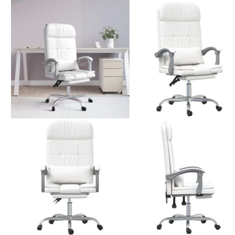 Silla de oficina reclinable masaje cuero sintético blanco - Silla de oficina con masaje - Silla de oficina cuero sintético