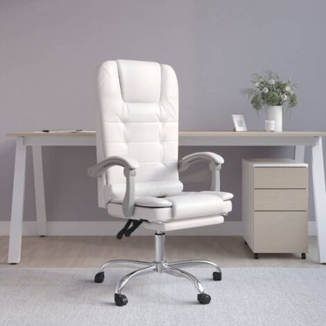 Silla de oficina reclinable masaje cuero sintético blanco vidaXL