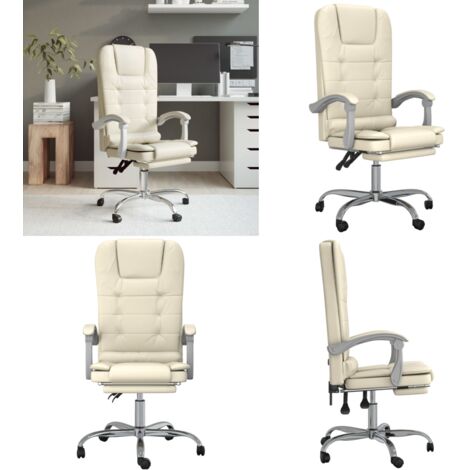 Silla de oficina reclinable masaje cuero sintético color crema - Masaje en silla - Silla de oficina con masaje