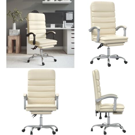 Silla de oficina reclinable masaje cuero sintético color crema - Silla de oficina con masaje - Silla de oficina cuero sintético