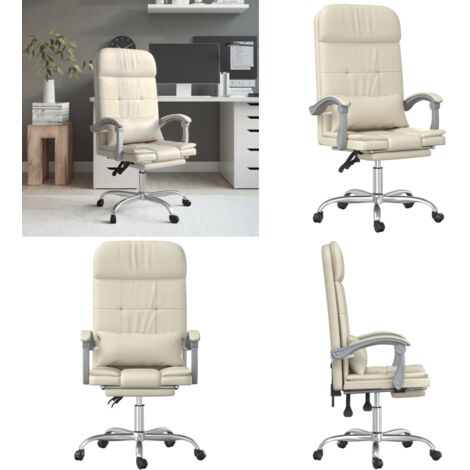 Silla de oficina reclinable masaje cuero sintético color crema - Silla de oficina con masaje - Silla de oficina cuero sintético