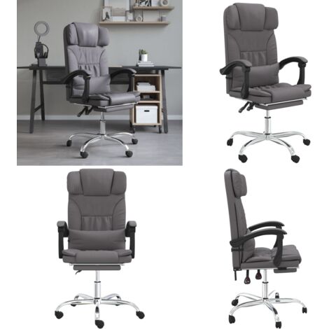 Silla de oficina reclinable masaje cuero sintético gris - Silla de oficina con masaje - Silla de oficina cuero sintético