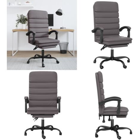 Silla de oficina reclinable masaje cuero sintético gris - Silla de oficina con masaje - Silla de oficina cuero sintético