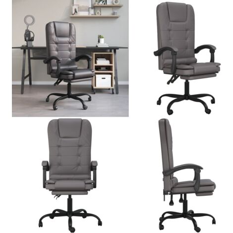 Silla de oficina reclinable masaje cuero sintético gris - Silla de oficina con masaje - Silla de oficina cuero sintético