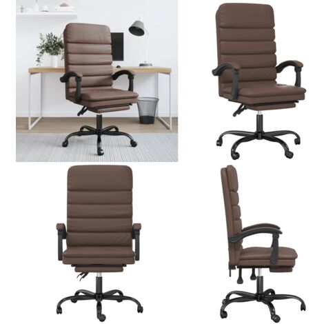 Silla de oficina reclinable masaje cuero sintético marrón - Silla de oficina con masaje - Silla de oficina cuero sintético