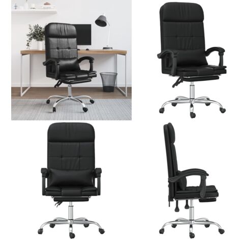 Silla de oficina reclinable masaje cuero sintético negro - Silla de oficina con masaje - Silla de oficina cuero sintético