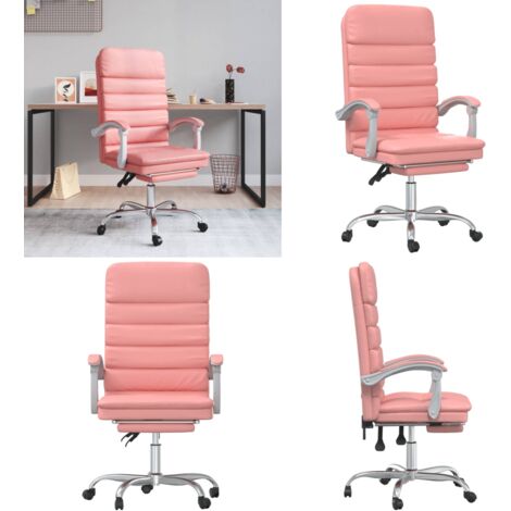 Silla de oficina reclinable masaje cuero sintético rosa - Silla de oficina con masaje - Silla de oficina rosa