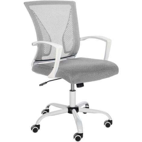 Silla de oficina regulable en altura con revestimiento de malla transpirable de microfibra gris claro, patas de metal blanco 100002693