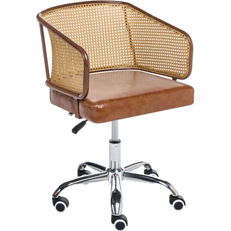 Silla de oficina retro de piel sintética respaldo de ratán sintético trenza vienesa giratoria ajustable marrón Tucson