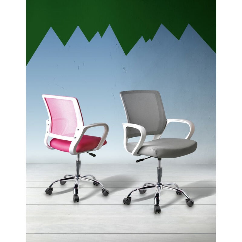 

Silla de oficina en gris, con sistema basculante, estructura blanca y cromo. - Gris