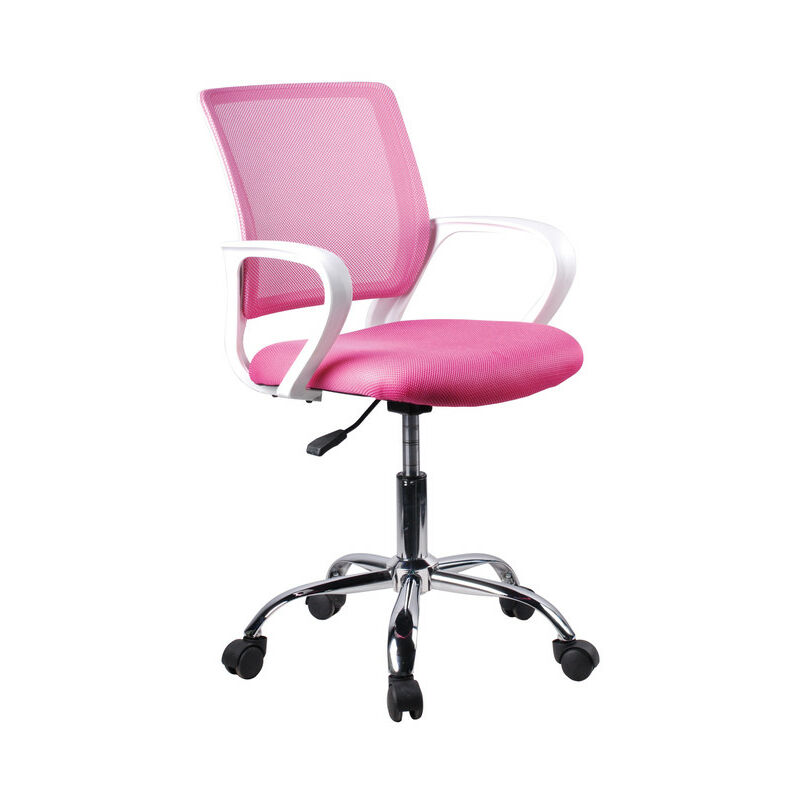 

Silla de oficina en rosa, con sistema basculante, estructura blanca y cromo. - Rosa