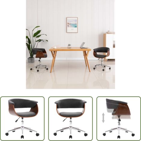 Silla de oficina -  Silla de oficina giratoria de madera curvada y tela gris