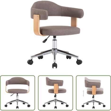 Silla de oficina -  Silla de oficina giratoria de madera curvada y tela gris taupe