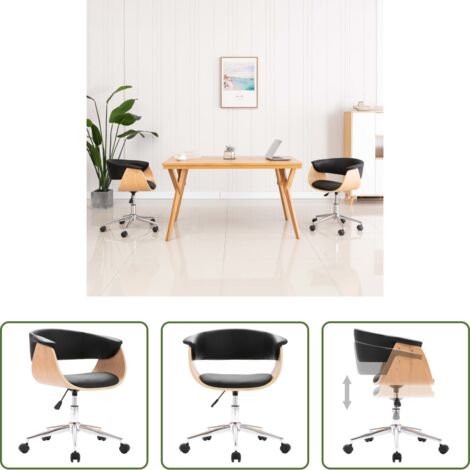 Silla de oficina -  Silla de oficina giratoria madera curvada cuero sintético negro