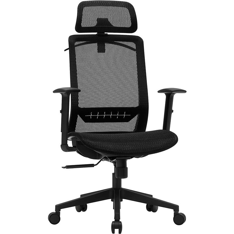 

Songmics - Silla de oficina, Silla de ordenador, Diseño ergonómico, con percha, reposacabezas, Tela transpirable, Distancia ajustable, para trabajar,